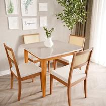 Mesa com 4 Cadeiras Madeira Maciça Tampo Mdf e Vidro Tangará Tiê Cabecasa Madeiraoriginals