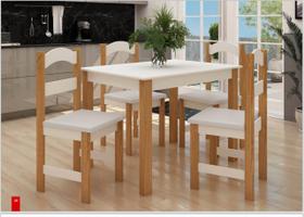 Mesa com 4 Cadeiras madeira - Praiana Arauna mel branco