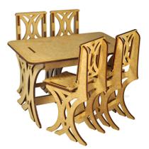 Mesa com 4 Cadeiras para Casa de Boneca Laser Mdf Madeira Cru