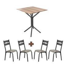 Mesa com 4 Cadeiras para Cozinha Aço 68cm Preto Carvalho Luna Ciplafe