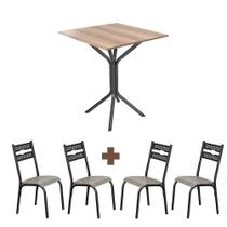 Mesa Com 4 Cadeiras Para Cozinha Aço 68cm Preto Carvalho Luna Ciplafe