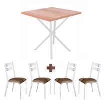 Mesa Com 4 Cadeiras Para Cozinha Aço 75cm Branco Carvalho Luna Ciplafe