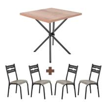Mesa com 4 Cadeiras para Cozinha Aço 75cm Preto Carvalho Luna Ciplafe