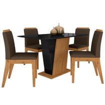 Mesa Com 4 Cadeiras Qatar 1,20 Cin/pre/marrom - Móveis Arapongas