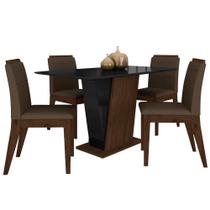 Mesa Com 4 Cadeiras Qatar 1,20 Imb/pre/marrom - Móveis Arapongas