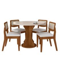 Mesa Com 4 Cadeiras Redonda C/vidro Santorini Fre/off/material sintético Bco - M.a