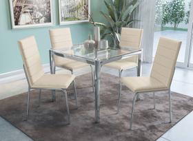 Mesa Com 4 Cadeiras Sala de Jantar Tampo de Vidro Metal Cromado Nude