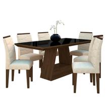 Mesa Com 6 Cadeiras 1,60 ávila Imbuia/preto/bege - Móveis Arapongas Mesa Com 6 Cadeiras 1,60 ávila Imbuia/preto/bege - Móveis Arapongas