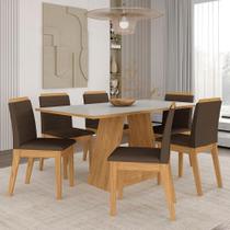 Mesa Com 6 Cadeiras 1,60 Nápoles Cinam/off Wh/marro - Móveis Arapongas