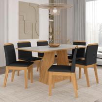 Mesa Com 6 Cadeiras 1,60 Nápoles Cinam/off Wh/preto - Móveis Arapongas