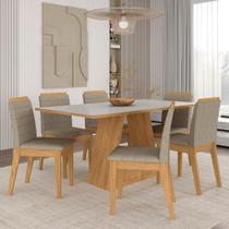 Mesa Com 6 Cadeiras 1,60 Nápoles Cinam/off Whi/bege - Móveis Arapongas