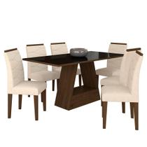 Mesa Com 6 Cadeiras 1,60 Vicenza Imbuia/preto/bege - Móveis Arapongas