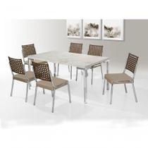 Mesa Com 6 Cadeiras 1,60x0,90 Tampo Mdp Cromado Nobre