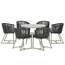 Mesa com 6 Cadeiras de Jantar Roma 120cm e Noronha em Alumínio Fendi Corda Náutica Estofado 11 Trama Original