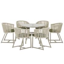 Mesa com 6 Cadeiras de Jantar Roma 120cm e Noronha em Alumínio Fendi Corda Náutica Estofado 13 Trama Original