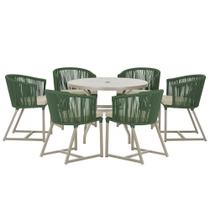 Mesa com 6 Cadeiras de Jantar Roma 120cm e Noronha em Alumínio Fendi Corda Náutica Estofado 7 Trama Original