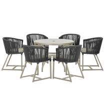 Mesa com 6 Cadeiras de Jantar Roma 120cm e Noronha em Alumínio Fendi Corda Náutica Estofado 8 Trama Original