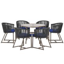 Mesa com 6 Cadeiras de Jantar Roma 120cm e Noronha em Alumínio Marrom Corda Náutica Estofado 10 Trama Original