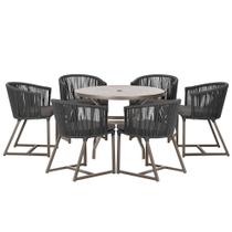 Mesa com 6 Cadeiras de Jantar Roma 120cm e Noronha em Alumínio Marrom Corda Náutica Estofado 11 Trama Original