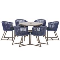 Mesa com 6 Cadeiras de Jantar Roma 120cm e Noronha em Alumínio Marrom Corda Náutica Estofado 12 Trama Original