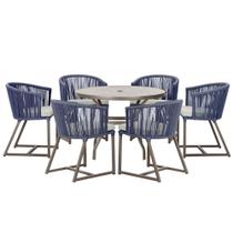 Mesa com 6 Cadeiras de Jantar Roma 120cm e Noronha em Alumínio Marrom Corda Náutica Estofado 3 Trama Original