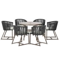 Mesa com 6 Cadeiras de Jantar Roma 120cm e Noronha em Alumínio Marrom Corda Náutica Estofado 3 Trama Original