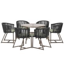 Mesa com 6 Cadeiras de Jantar Roma 120cm e Noronha em Alumínio Marrom Corda Náutica Estofado 5 Trama Original