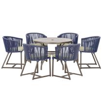 Mesa com 6 Cadeiras de Jantar Roma 120cm e Noronha em Alumínio Marrom Corda Náutica Estofado 7 Trama Original