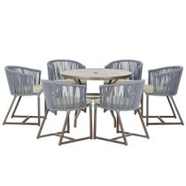 Mesa com 6 Cadeiras de Jantar Roma 120cm e Noronha em Alumínio Marrom Corda Náutica Estofado 7 Trama Original