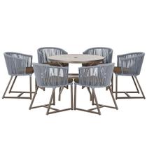 Mesa com 6 Cadeiras de Jantar Roma 120cm e Noronha em Alumínio Marrom Corda Náutica Estofado 9 Trama Original