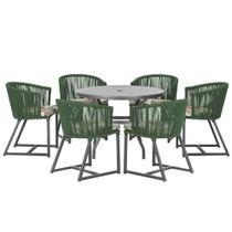 Mesa com 6 Cadeiras de Jantar Roma 120cm e Noronha em Alumínio Preto Corda Náutica Estofado 6 Trama Original