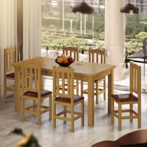 Mesa Com 6 Cadeiras Em Madeira Maciça Estofado Em material sintético Marrom 160cm Marrom Sapphira Shop Jm