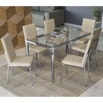 Mesa com 6 cadeiras Estofadas Estrutura Cromada e Tampo de Vidro Incolor CMC733 Kappesberg Crome Mesa com 6 cadeiras Estofadas Estrutura Cromada e Tampo de Vidro Incolor CMC733 Kappesberg Crome