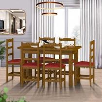Mesa Com 6 Cadeiras Estofadas Madeira Maciça Imbuia Vermelho Pérola Nemargi