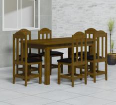 Mesa Com 6 Cadeiras Estofado Preto em Madeira Maciça 160x88 Safira Imbuia