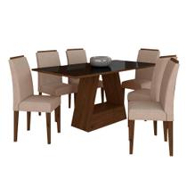 Mesa Com 6 Cadeiras Pierre 1,60 Imbuia/preto/bege - Móveis Arapongas Mesa Com 6 Cadeiras Pierre 1,60 Imbuia/preto/bege - Móveis Arapongas
