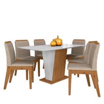 Mesa Com 6 Cadeiras Qatar 1,60 Cin/off White/bege - Móveis Arapongas Mesa Com 6 Cadeiras Qatar 1,60 Cin/off White/bege - Móveis Arapongas