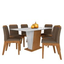 Mesa Com 6 Cadeiras Qatar 1,60 Cin/off White/capucc - Móveis Arapongas