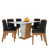 Mesa Com 6 Cadeiras Qatar 1,60 Cin/off White/preto - Móveis Arapongas
