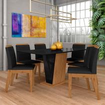 Mesa Com 6 Cadeiras Qatar 1,60 Cin/preto/preto - Móveis Arapongas Mesa Com 6 Cadeiras Qatar 1,60 Cin/preto/preto - Móveis Arapongas