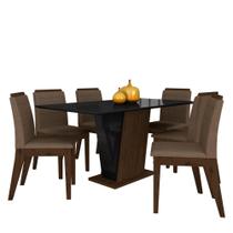 Mesa Com 6 Cadeiras Qatar 1,60 Imb/preto/capuccino - Móveis Arapongas