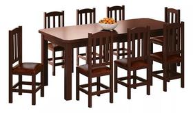 Mesa Com 8 Cadeiras de Madeira 200x88 Castanho Com Estofado Marrom