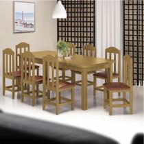 Mesa Com 8 Cadeiras Em Madeira Maciça Estofado Em material sintético Marrom 200cm Nogueira Amelia Shop Jm