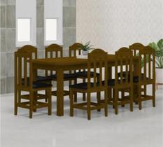 Mesa Com 8 Cadeiras Estofado Preto em Madeira Maciça 220x88 Safira Imbuia