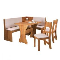 Mesa Com Banco Canto Estofado E 2 Cadeiras Golden Mel Tecido Linho Amendoa Viero Mel / Amendoa