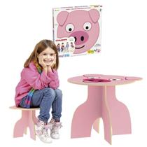 Mesa Com Banquinho Em Madeira Animal Kids Junges Mesinha + Banco Crianças +2 Anos Até 40kg