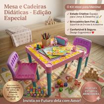 Mesa com Cadeira Didatica com Numeros e Alfabeto para Menina - Tritec