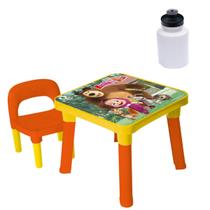 Mesa Com Cadeira Infantil Desmontável Masha Urso + Squeeze