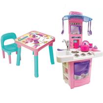 Mesa Com Cadeira Infantil Unicórnio + Big Cozinha Comidinha - Monte Líbano