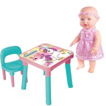 Mesa Com Cadeira Infantil Unicórnio + Boneca Sapekinha